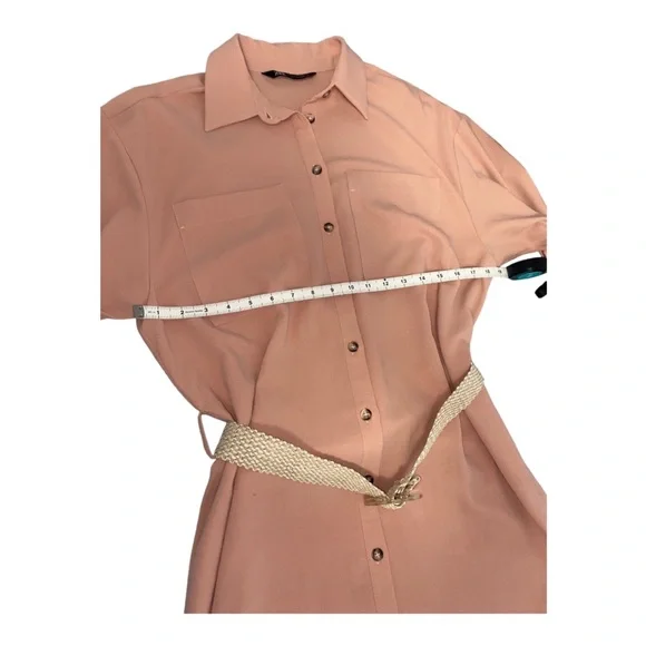 Zara Midi Oversized Belted Pink Shirtdress with Side Split | Size S - Picture 6 of 13